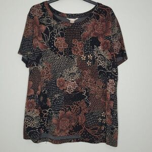 Vintage 90s short sleeve mixed print whimsigoth stretch woodsy top size xl